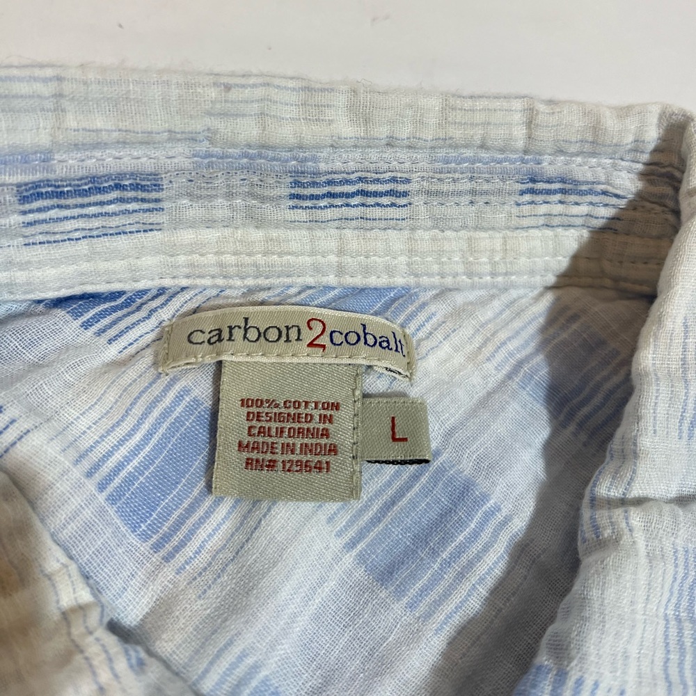 Carbon 2 Cobalt Shirt Mens Large White Blue Plaid Cotton Gauze Preppy Beachy - Picture 4 of 9